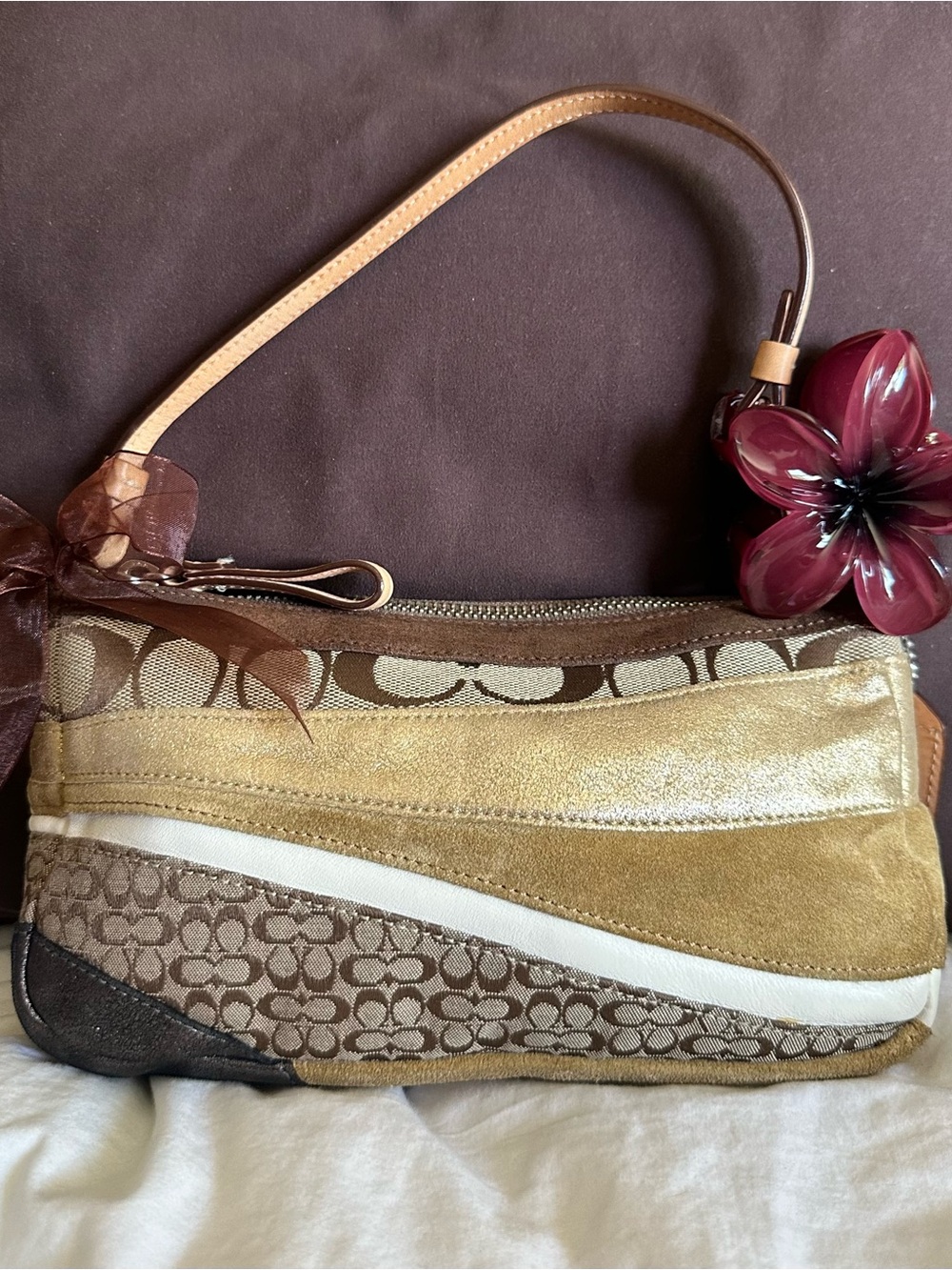 Y2K Vintage Coach Gold, Brown and Cream Patchwork shoulder bag